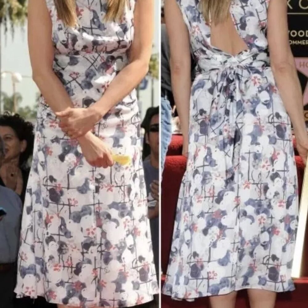 Chanel 12C Floral Backless Slit Silk Dress Ivory Blue